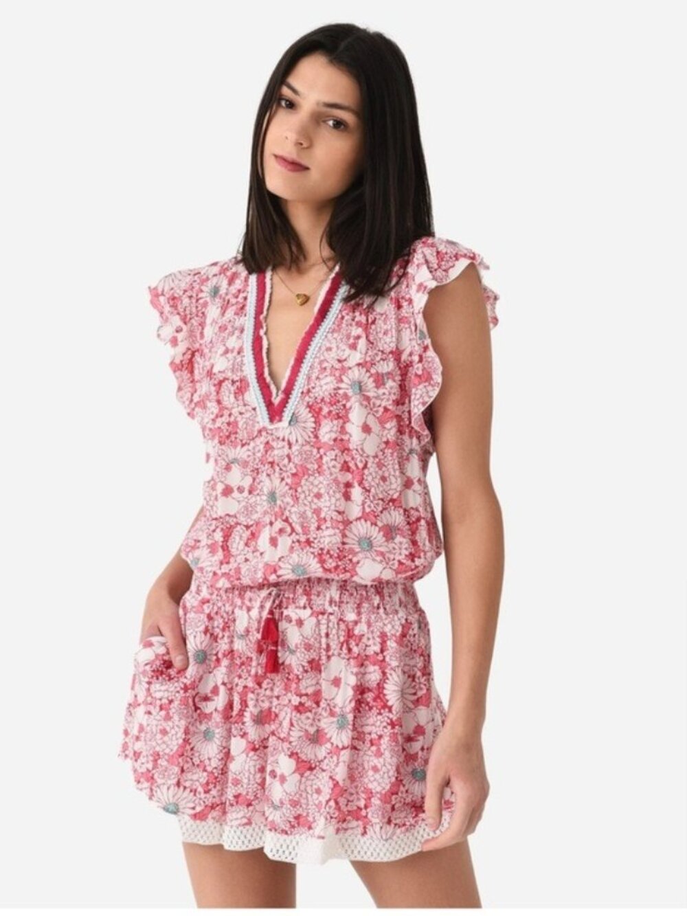 Poupette St. Barth Sasha Romper Pink Mid 70s Garden Large